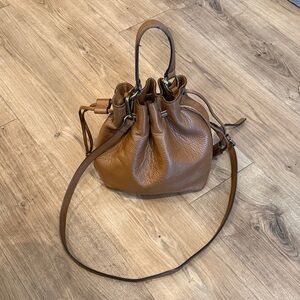 Melrose and Market Brown Leather Drawstring Bucket Bag